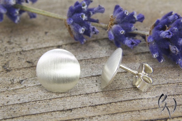 Preview: Ohrstecker Silber 925/-, Vollmond 9,5 mm, strichmatt