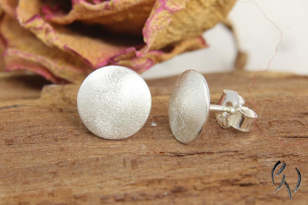 Preview: Ohrstecker Silber 925/-, Vollmond 9,5 mm, mattgeschlagen