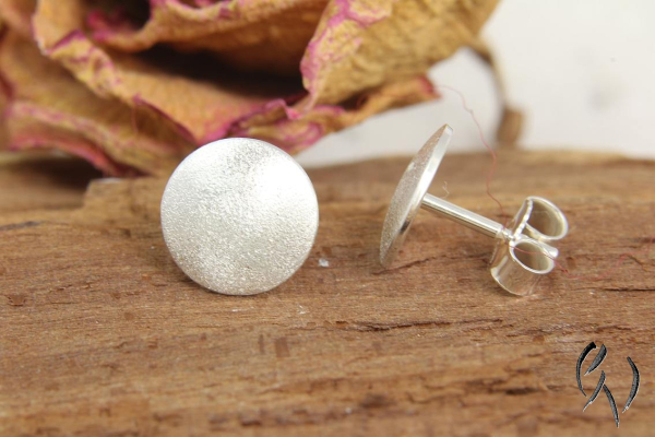 Preview: Ohrstecker Silber 925/-, Vollmond 9,5 mm, mattgeschlagen