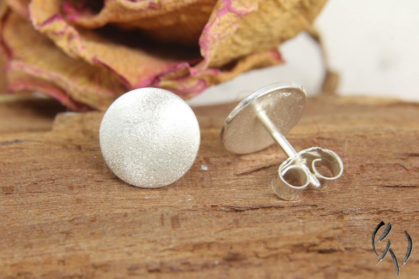 Ohrstecker Silber 925/-, Vollmond 9,5 mm, mattgeschlagen