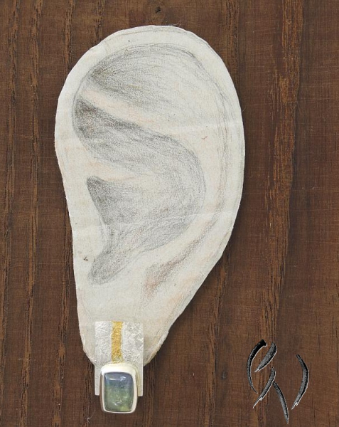 Ohrstecker Nader, Silber 925/- und Feingold mit violettgrünem Tansanit