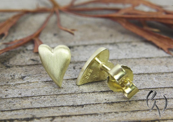 Ohrstecker Herz , Gold 585/- strichmatt