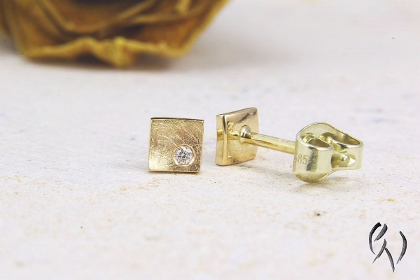 Ohrstecker Nathar, Roségold 585/- mit Brillant, mattgekratzt