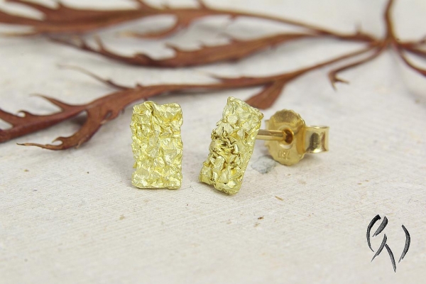Preview: Ohrstecker Gold 750/-, Kleine zerknitterte Rechtecke