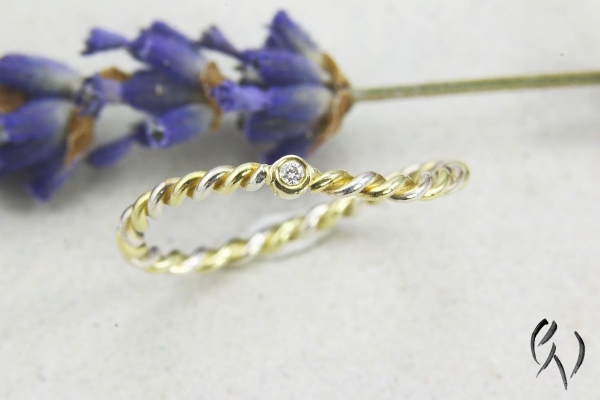 Ring Nashua, Gold 585/- und SIlber 925/- mit Brillant, Kordelring