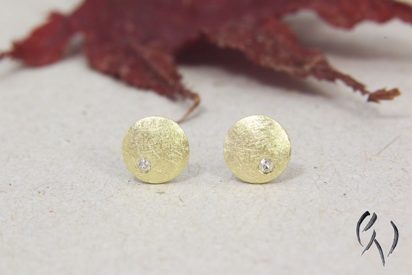 Kleine runde Ohrstecker aus Gold 585 mit Brillant/-