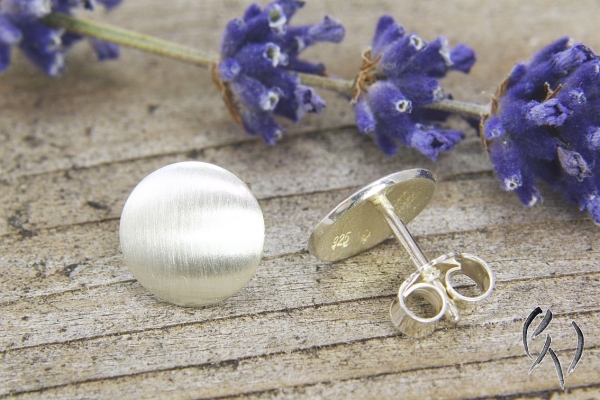 Ohrstecker Silber 925/-, Vollmond 9,5 mm, strichmatt