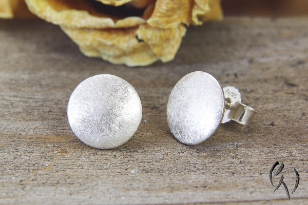 Ohrstecker Silber 925/-, Vollmond 9,5 mm, mattgekratzt