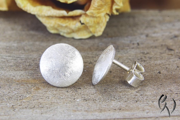 Ohrstecker Silber 925/-, Vollmond 9,5 mm, mattgekratzt