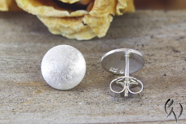 Ohrstecker Silber 925/-, Vollmond 9,5 mm, mattgekratzt