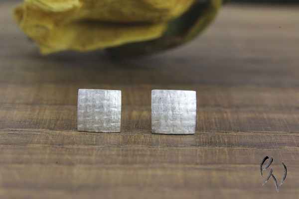 Ohrstecker Silber, Miniquadrat leinenstrukturiert