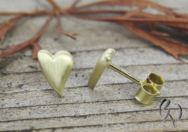 Ohrstecker Herz , Gold 585/- strichmatt