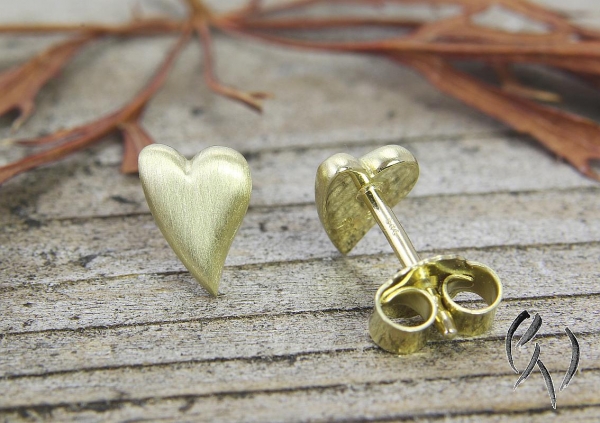 Ohrstecker Herz , Gold 585/- strichmatt