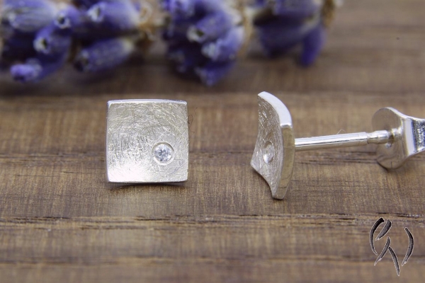 Ohrstecker Nathia, Silber 925/- mit Zirkonia, mattgekratzt, 6 x 6 mm