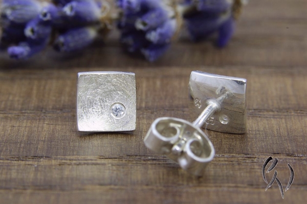 Ohrstecker Nathia, Silber 925/- mit Zirkonia, mattgekratzt, 6 x 6 mm