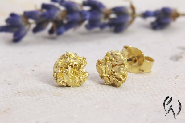 Ohrstecker Gold 750/-, Kleine zerknitterte Scheiben, 6,5 mm