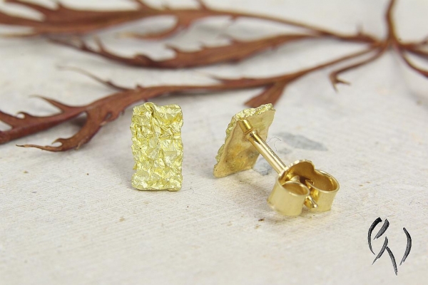 Ohrstecker Gold 750/-, Kleine zerknitterte Rechtecke