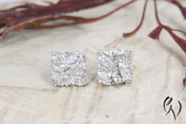 Ohrstecker Platin 950/-, Kleine zerknitterte Quadrate, 6,5 mm