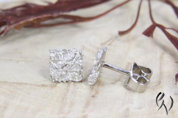 Ohrstecker Platin 950/-, Kleine zerknitterte Quadrate, 6,5 mm