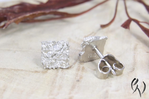 Ohrstecker Platin 950/-, Kleine zerknitterte Quadrate, 6,5 mm