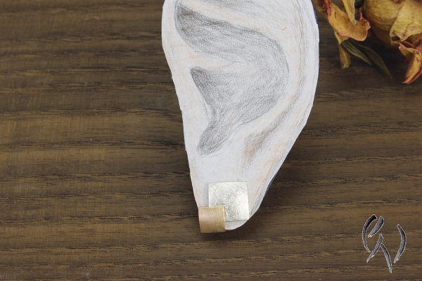 Ohrstecker Doppelquadrat, Silber 925/- mit Roségold 750/-