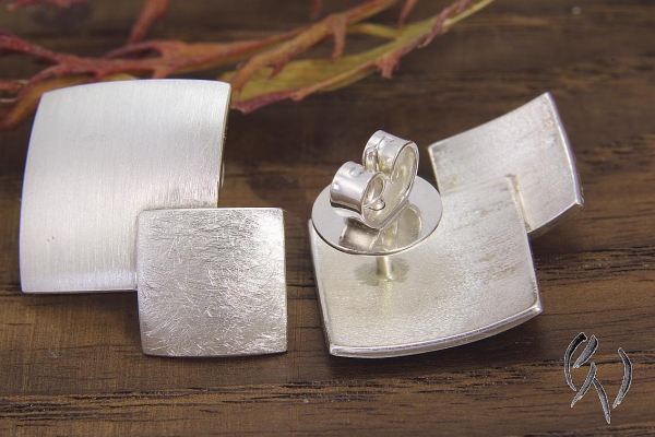 Ohrstecker großes Doppelquadrat, Silber 925/-