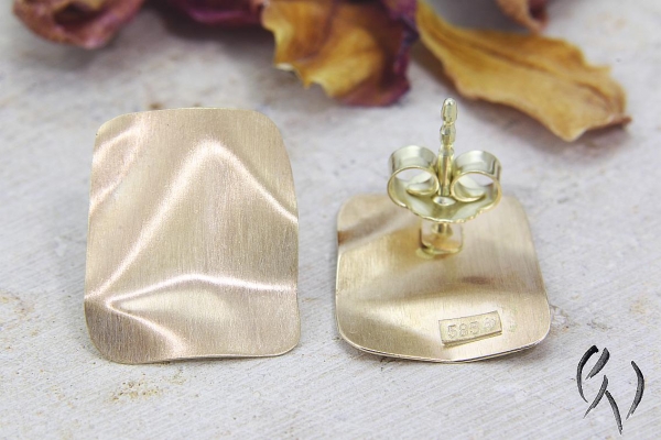 Geknitterte Ohrstecker Roségold 585/-, Rechteck