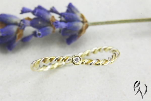 Ring Nashua, Gold 585/- und SIlber 925/- mit Brillant, Kordelring