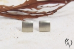Ohrstecker Weißgold 585/-, Miniquadrat strichmatt